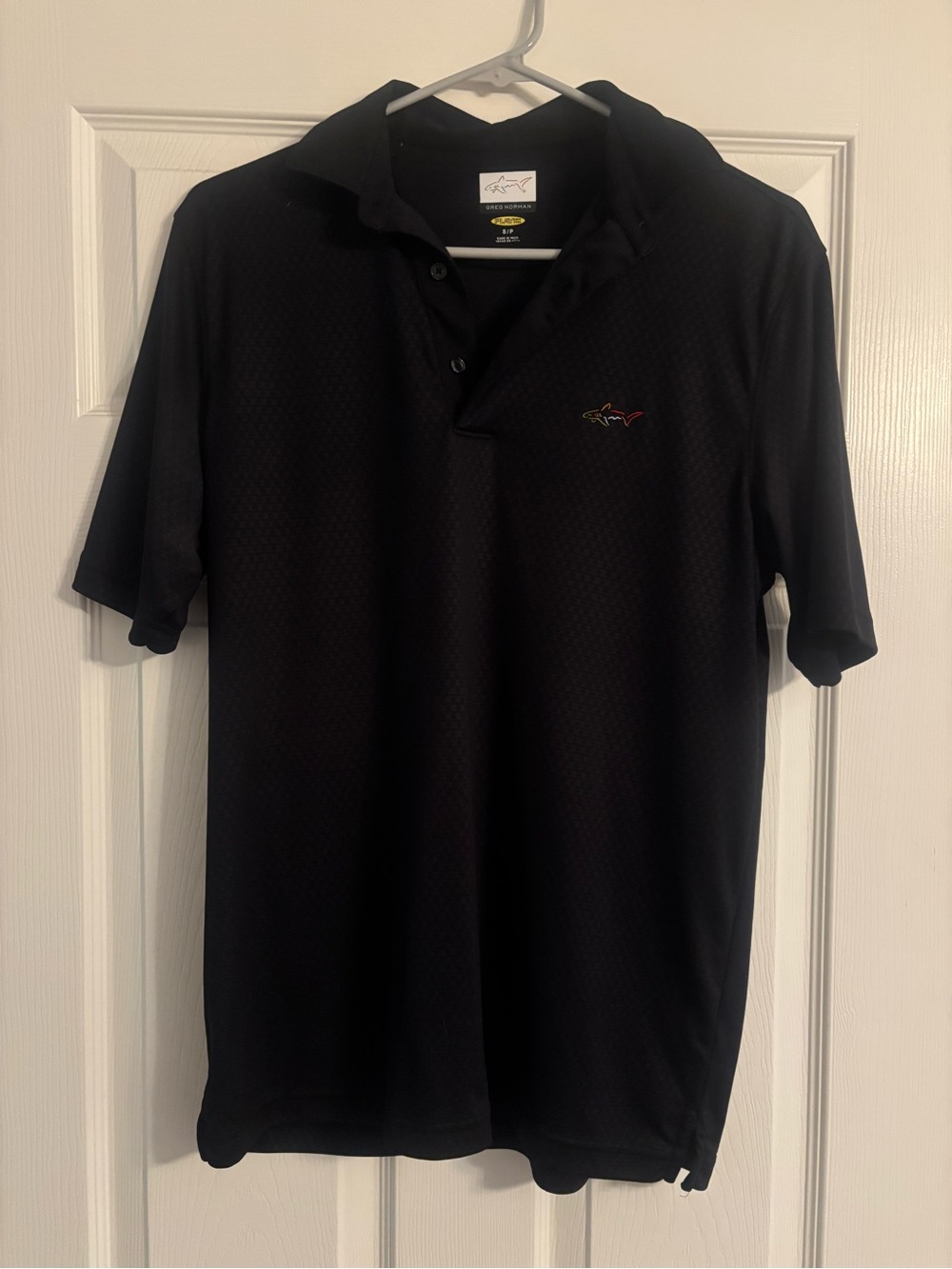 Greg Norman Collection Black Short-Sleeve Polo with Subtle Shark Logo